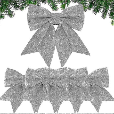 Lot de 5 nœuds en ruban de Noël de grande taille (24 cm) (1/5)