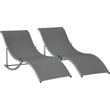Set mit 2 klappbaren Sonnenliegen aus Aluminium und Texteline, dunkelgrau, 165x61x63 cm (1/5)