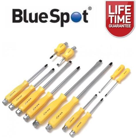Bluespot 12pc Magnetic Hex Bolster Slotted Pozi Flat Screwdriver Set