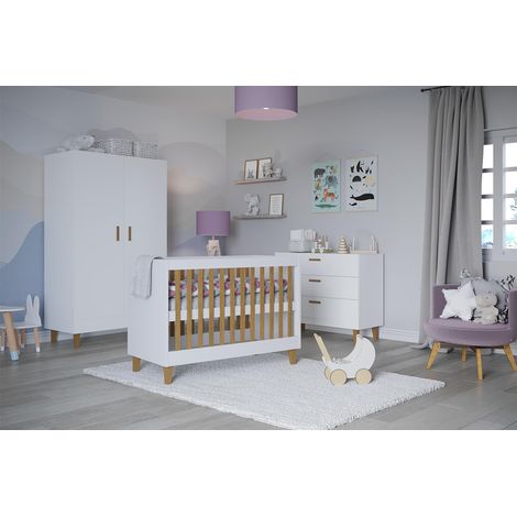 Cameretta completa con lettino 60x120, cassettiera e armadio Kocot Kids Kubi - Bianco