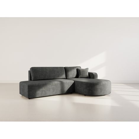 Miro - canapé d'angle droit 4 places convertible avec coffre en velours texturé - gris anthracite (1/5)