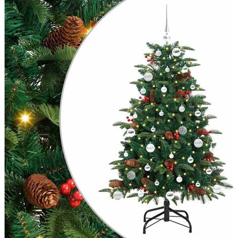 Sapin de Noël artificiel vert, 150 cm, en PVC, métal et plastique. (1/5)