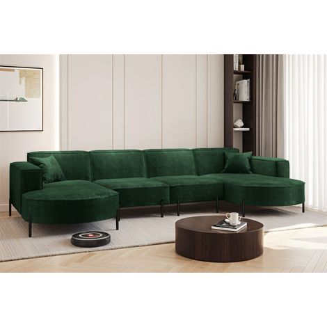 Wohnlandschaft U-Form Sofa VALENCIA XL in Stoff Noel Dunkelgrün (1/2)