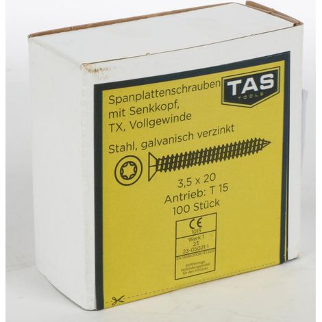 12x TAS Spanplattenschrauben 50 Stück 3,5x20mm TX Teilgewinde Senkkopf Holz Bau (1/5)