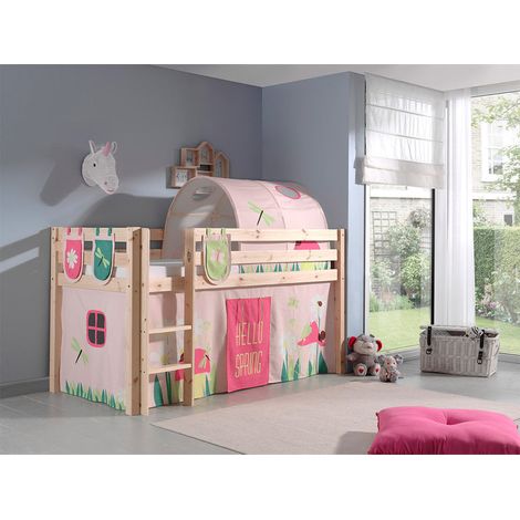 Cama de media altura 90x200 con somier y funda Spring Vipack Pino - Madera (1/2)