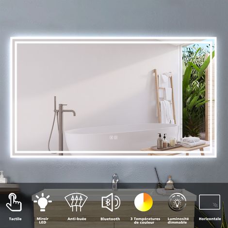 Acezanble 140x80cm miroir lumineux de salle de bain regtanglaire avec Bluetooth et 3 Couleurs (1/5)
