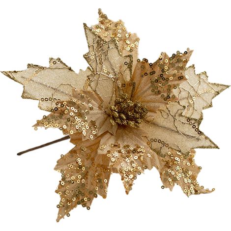 Décor de fleurs à paillettes, simulation d'arbre de noël pour fête de vacances, hauteur 25cm, diamètre 20cm, or (1/5)