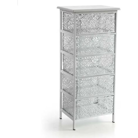 Commode bioclimatique San Jose 42 x 31 x 89 cm, 5 tiroirs, métal perforé blanc mat