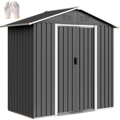 Abri de jardin en tal grand espace de rangement extérieur avec portes coulissantes 194 x 107 x 191 cm gris foncé
