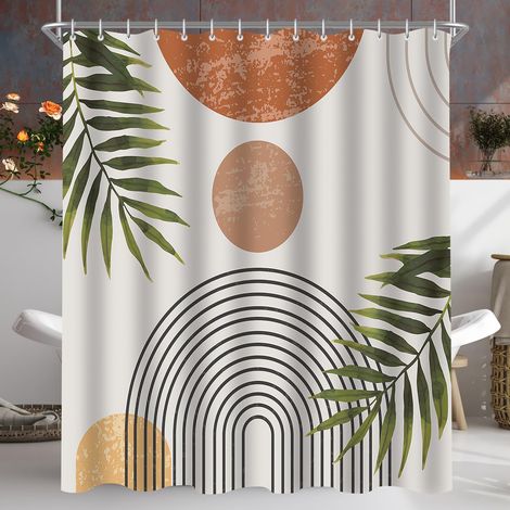 Rideau de douche 180 x 200 cm Motif feuilles, Textile anti-moisissure, Imperméable, Lavable, Rideaux de bain en tissu polyester avec 12 œillets et anneaux de rideau de douche (1/4)