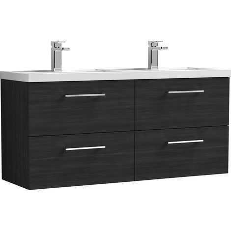 Balterley Bramshall 1200mm Wall Hung 4 Drawer Vanity Unit with Double Basin for Modern Bathroom Storage - Charcoal Black
