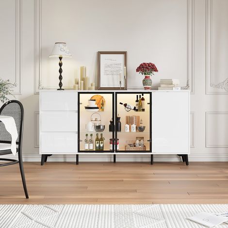 Sideboard 160 cm Hochglanz mit LED-Beleuchtung, 3 Türen und 3 Schubladen (1/5)