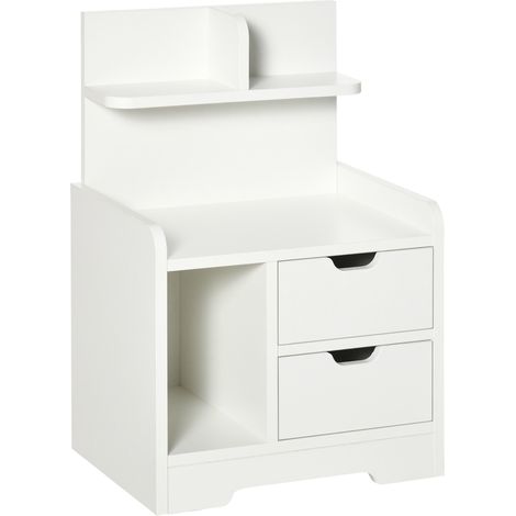 Bedside Table, Small Bedside Cabinet with 2 Drawers and Storage Shelves, Accent Table for Living Room, Bedroom, White