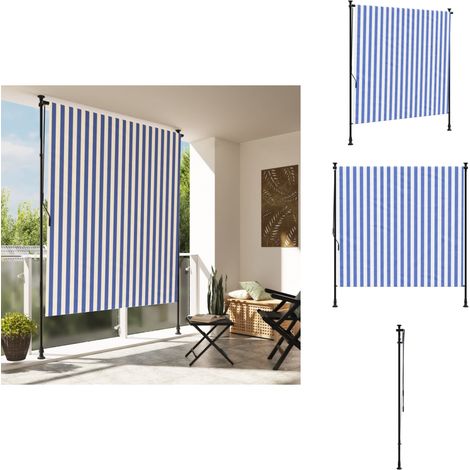 Store roulant d'extérieur bleu et blanc 150x270 cm tissu acier - Store Extérieur - Stores Occultants - Écran D'intimité - Protection Solaire - Jardin (1/5)