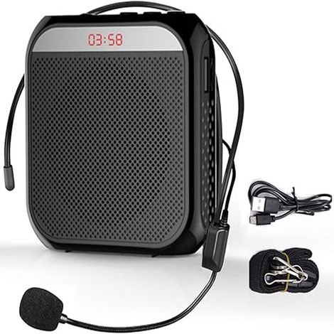 Amplificateur De Voix Portable - 8W Puissance Avec Micro Casque Et Écran LCD - Pour Enseignement Et Guide Touristique - Noir (1/5)