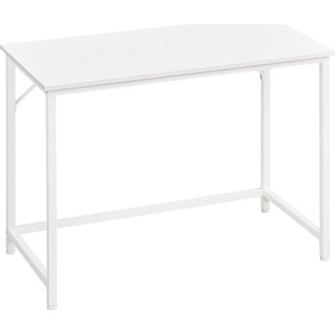 Bureau table poste de travail petite taille 100 x 50 x 75 cm pour bureau salon chambre assemblage simple métal style industriel blanc (1/4)