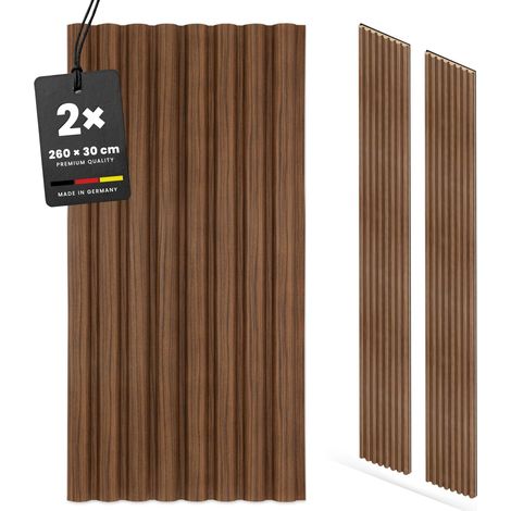 KGM Akustikpaneele Curve Walnuss 30x260 cm 2er Set MDF Wandpaneel