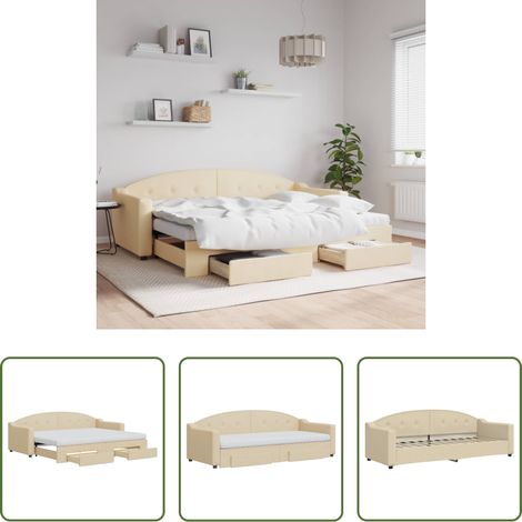 vidaXL Sofa-Bett - Tagesbett Ausziehbar mit Schubladen Creme 80x200 cm Stoff (1/5)