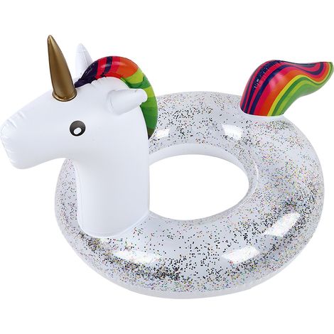 Bouée de sauvetage adulte en PVC, grande taille, jouet aquatique pour piscine avec paillettes transparentes, 90 cm, Licorne (1/5)