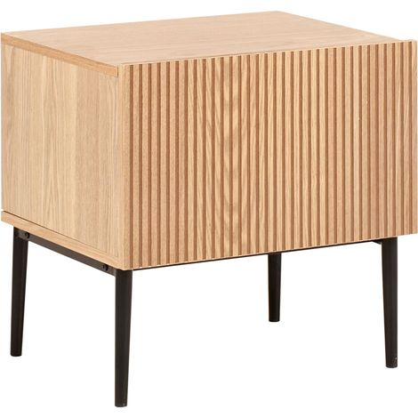 Comodino moderno MDF a coste Comodino camera da letto 1 cassetto in legno di frassino naturale Blythe (1/5)