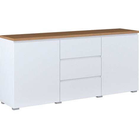 Buffet 2 portes 3 tiroirs Liko Blanc et Bois (1/5)