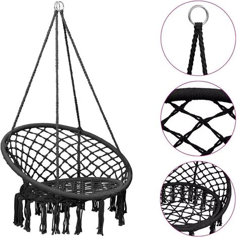 Chaise-hamac, Hamac tissé suspendu, Chaise balancelle tissée, Capacité de charge de 100 kg, Chaise suspendue pour chambre, Convient pour la maison, la terrasse, le jardin et la cour, Noir