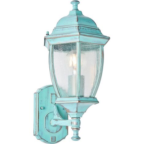 Litecraft Deonte Outdoor Wall Light IP44 Large Seeded Glass Lantern - Verdigris (1/5)
