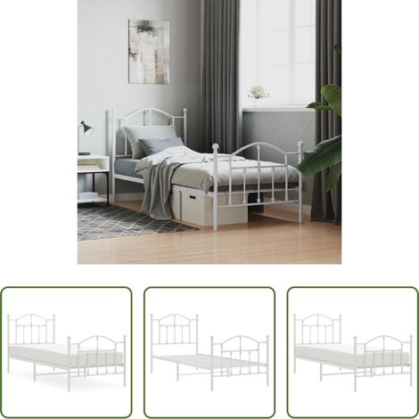 vidaXL Lit avec tête et pied -  Cadre de lit métal sans matelas avec pied de lit blanc 80x200cm (1/5)