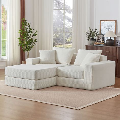 Modulaire Loveeat blanc Cloud Sofa 2-3 places L-Forme 259,5 x 96 x 80 cm Cordstoff gris canapé convertible anti-glisse DIY salon (1/3)