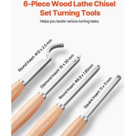 Outils Tournage pour Tour à Bois, 6 PCS, Ciseaux à Bois avec Fraises en Carbure Ronds et Carrés Diamantés, Coffret de Rangement, Ma… (1/5)