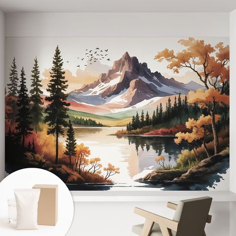 Papier peint intissé avec imprimé pour décoration intérieure pour rénovation a motif - Colle incluse gratuite Automne en montagne 152x104 cm (1/5)