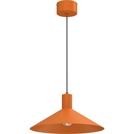 Suspension minimaliste orange cône 40 cm E27 15W en acier noir (1/2)