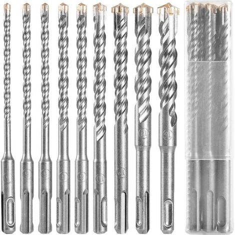 Forets à Béton de Fabrication, 9x pcs (5mm-16mm), 160mm de Long, SDS Plus Foret pour Perforateur, pour Percer dans Beton, Brique, Pièrre, Ciment (1/5)