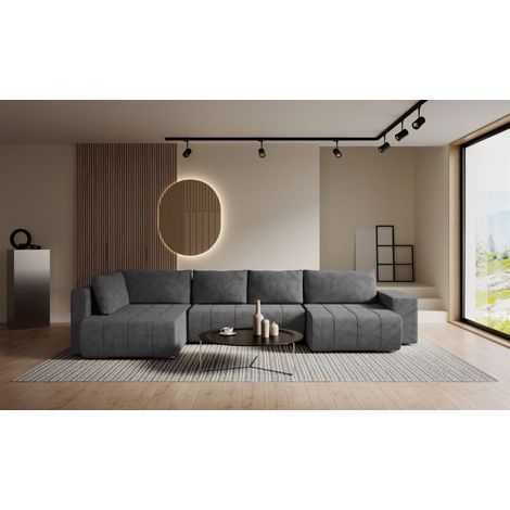 Wohnlandschaft Schlafsofa ARMANDA in Stoff Blur Dunkelgrau langer Schenkel Links