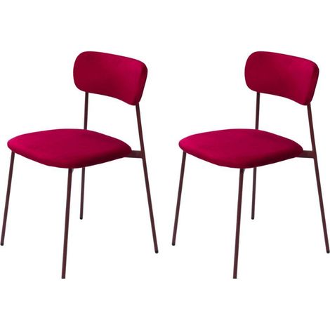 Amadeus - Chaise de salle à manger en velours framboise et métal Elma (lot de 2)