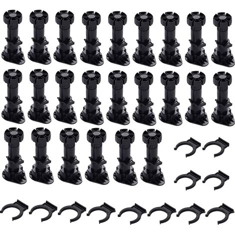 24 pieds Pieds D'Armoire Plastique,Pied de Meuble,Pied Réglable pour Meuble,Noir Pieds de Meuble Plastique avec Clip Fixation Base pour Meubles de Cuisine,Armoire et Canapé GROOFOO (100mm-120mm) (1/5)