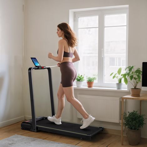 Tapis Roulant Pieghevole con Inclinazione Regolabile, Velocità 1-10 km/h, Display LED e Telecomando, Nero
