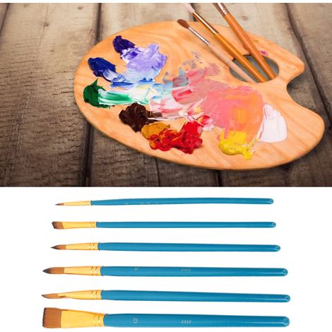 Ensemble de 6 Pinceaux en Poils de Nylon pour Aquarelle, Peinture et Dessin avec Manche en Bois (Couleur Bleue) (1/4)