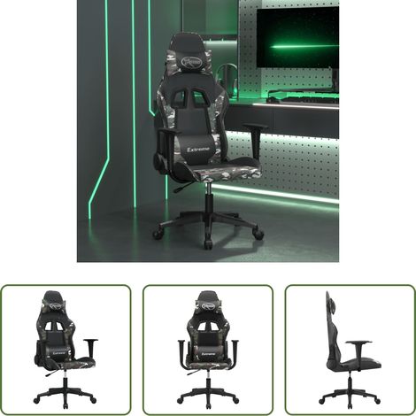 vidaXL Chaise ergonomique - Chaise de jeu de massage Noir et camouflage Similicuir (1/5)