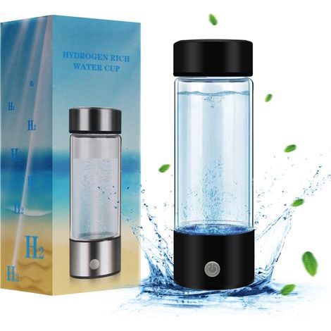 Bouteille à Eau Hydrogène, Bouteille d'eau Portable pour Hydrogène, 420 ML Bouteille d'eau d'hydrogène, Chargement USB Portable pour la Maison, le Bureau et les Voyages (Noir) (1/5)