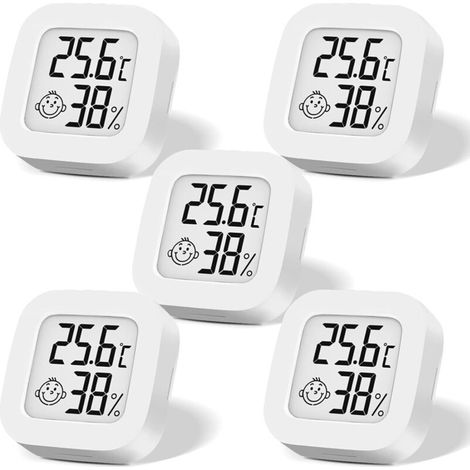 Lot de 5 mini thermomètres numériques, hygromètre LCD, température intérieure sans fil, hygromètre, capteur de température de haute précision, affichage en ℉/℃ pour chambre de bébé, intérieur, bureau