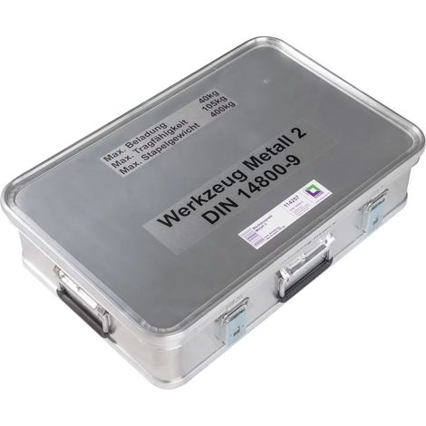 MUNK Rettungstechnik Aluminium Kasten 600x400x150mm mit Deckel, Beschriftung "Werkzeugsatz Metall 2"