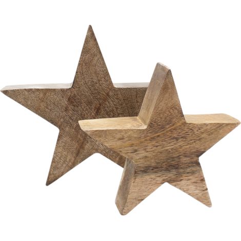 Mango Holz Stern 2er Set - 20 und 15 cm - Deko Weihnachtstern zum Stellen - Advent Winter Weihnachten Tisch Fenster Aufsteller Dekoration