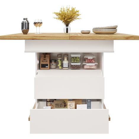 ELVMI Ausziehbarer Esstisch mit Stauraum, 1 Tischplatte und Klapptür mit Soft-Close, Küche und Wohnzimmer, MDF, Weiß, 110 x 80 x 75 cm (1/5)