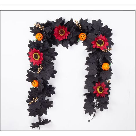 2 vignes de feuilles d'érable artificielles de 200 cm, ne se décolorent pas, Halloween, Thanksgiving, décorations noires, décorations d'automne (1/3)
