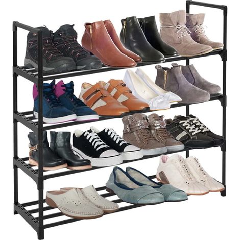 4 Tier Shoe Rack Stackable Shoe Tower Heavy Duty Metal Shoe Rack Quick Assembly No Tools Required for Living Room Entryway Hallway and Cloakroom Black 90 x 30 x 70 cm (1/5)