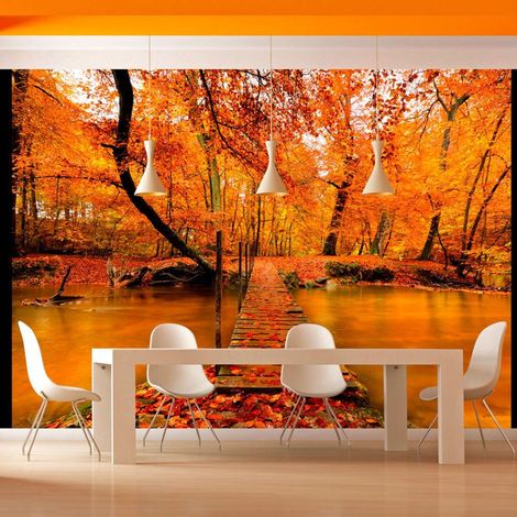 Papier peint passerelle en bois dans la forêt - 350 x 270 cm