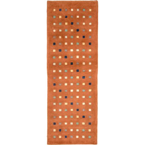 Tapis Népalais Karo - Tapis en laine  - 240x80cm, Rectangular - 100% Laine vierge - Noué main - Saumon