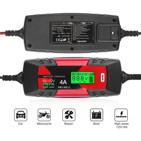 Chargeur et mainteneur de batterie de voiture 6V/12V 4Amp Intelligent automatique avec écran LCD réparation d'impulsions pour voitures motos bateau et plus prise ue