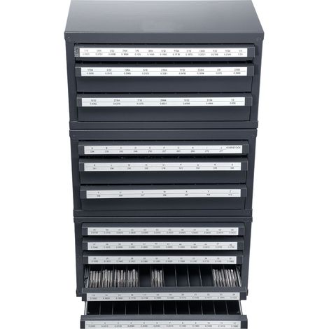 Casier de rangement pour forets, 3 pièces, 3 tiroirs pour lettres A à Z, 5 tiroirs pour tailles de fil n°1 à n°60, empilable pour stockage de forets. (1/5)